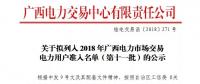 广西电力交易中心日前发布了《关于拟列入2018年广西电力市场交易电力用户准入名单(第十一批)的公示》