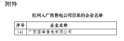 广西公示1家拟列入售电公司目录企业