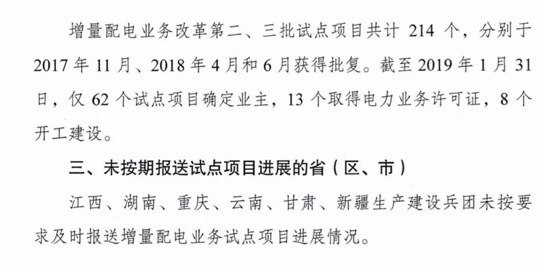 增量配电项目进展情况通报，第二、三批试点项目应于5月底前确定业主